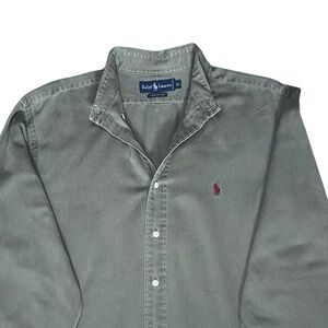 Collectors item vintage Polo by Ralph Lauren Men's Khaki Polo button up Shirt